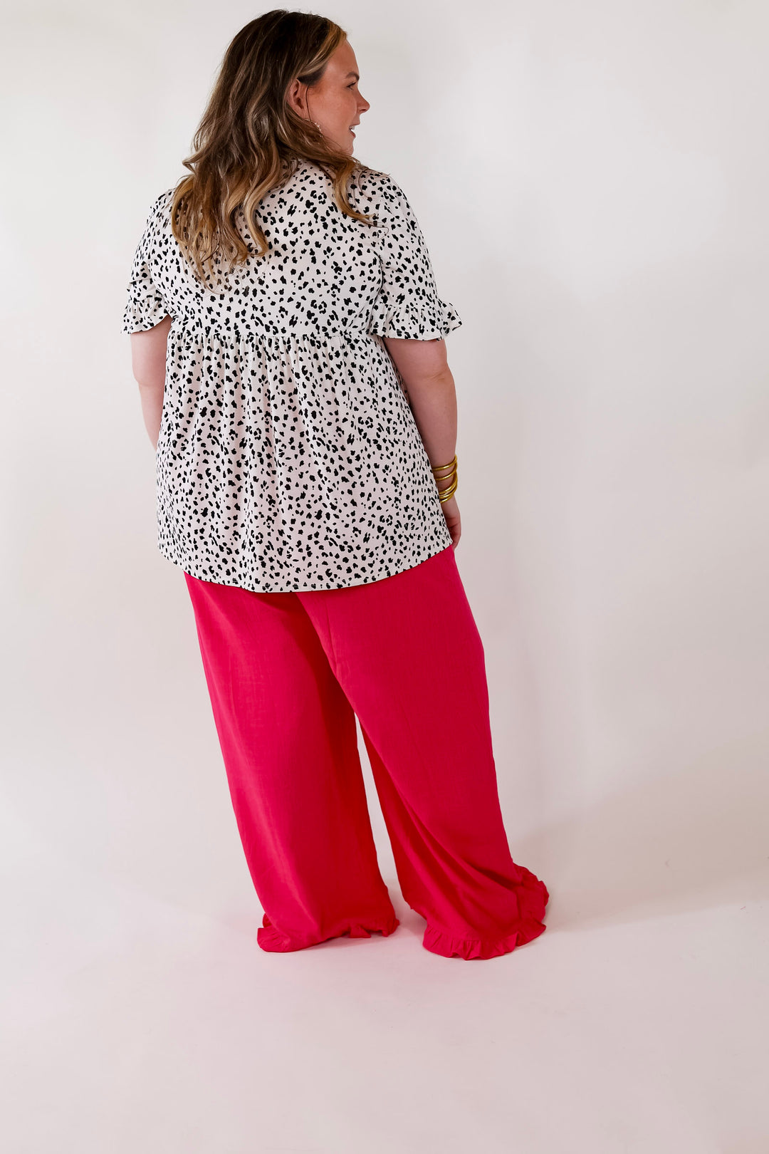 Waiting For A Sign Cheetah Print Babydoll Top with Keyhole and Tie Neckline in Ivory - Giddy Up Glamour Boutique