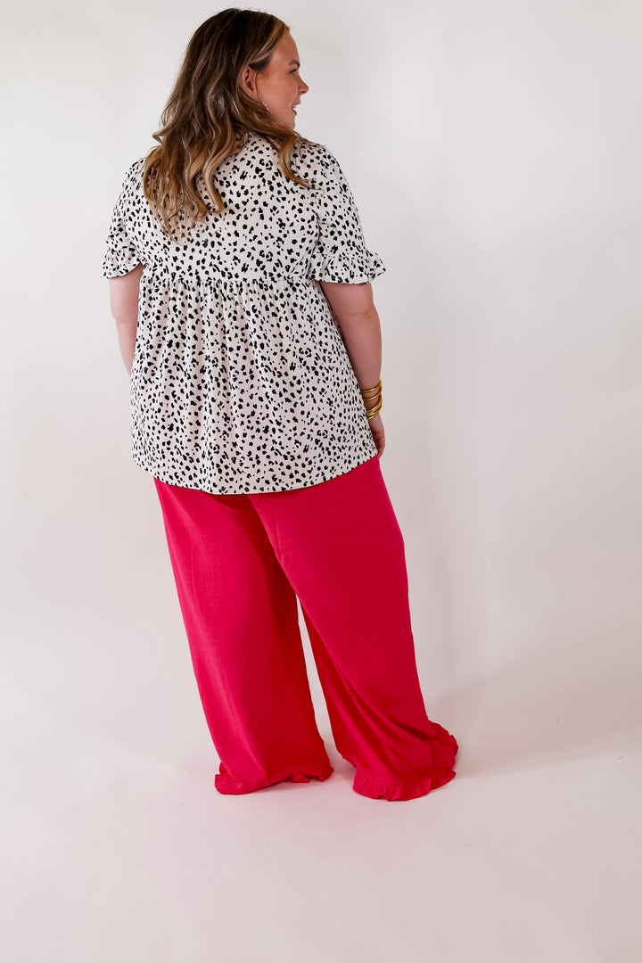 Waiting For A Sign Cheetah Print Babydoll Top with Keyhole and Tie Neckline in Ivory - Giddy Up Glamour Boutique