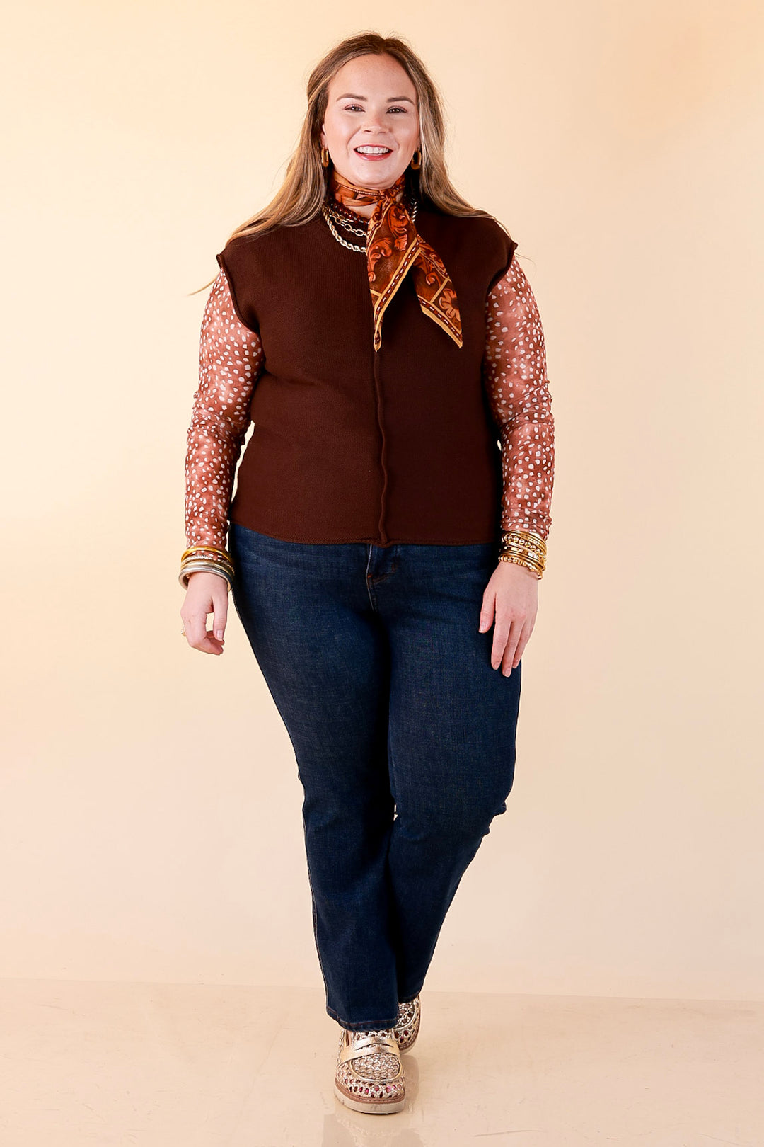 Always a Favorite Crew Neck Front Seam Sweater Knit Top in Chocolate Brown