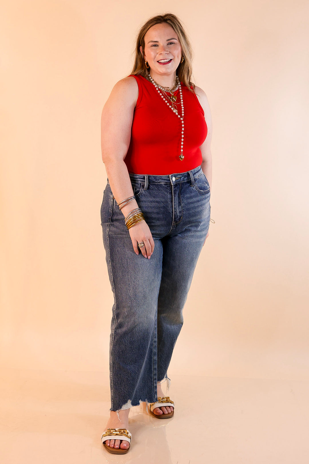 Sunshine State of Mind Tank Top Bodysuit in Ruby Red