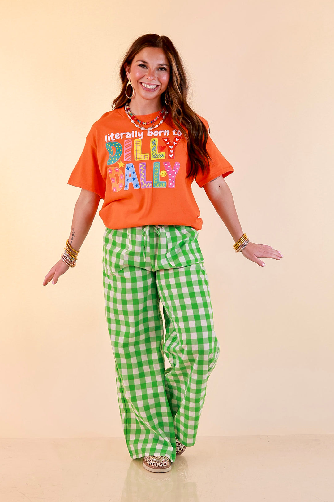 Professionally Distracted Doodle "Literally Born to Dilly Dally" Short  Sleeve Graphic Tee in Orange