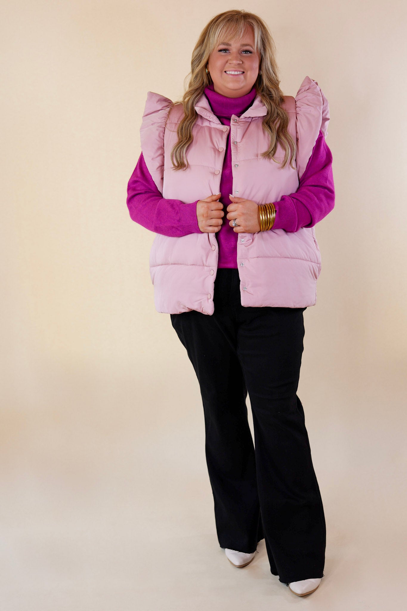 Frozen Enchantments Puffer Vest in Blush Pink - Giddy Up Glamour Boutique