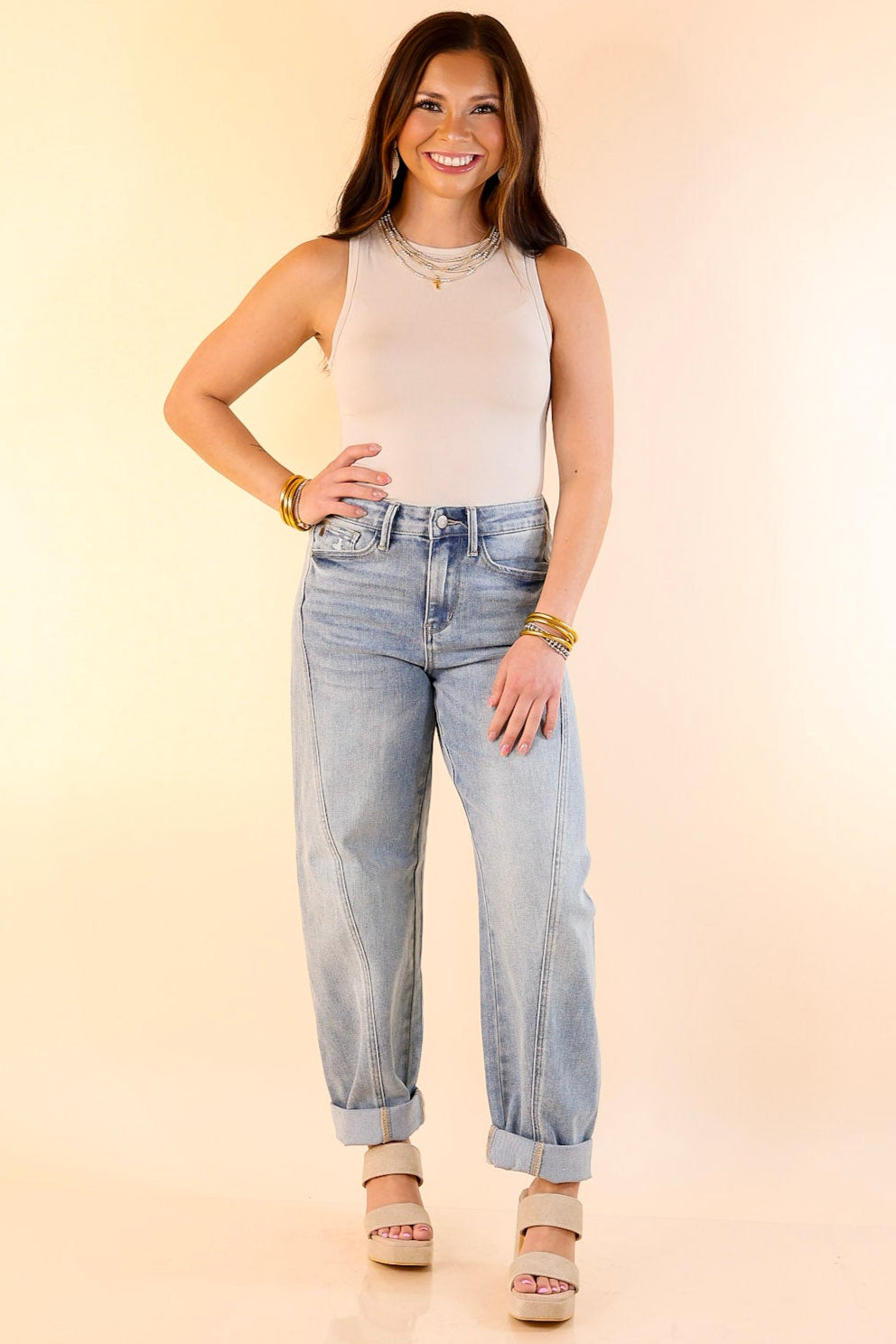 Sunshine State of Mind Tank Top Bodysuit in Beige