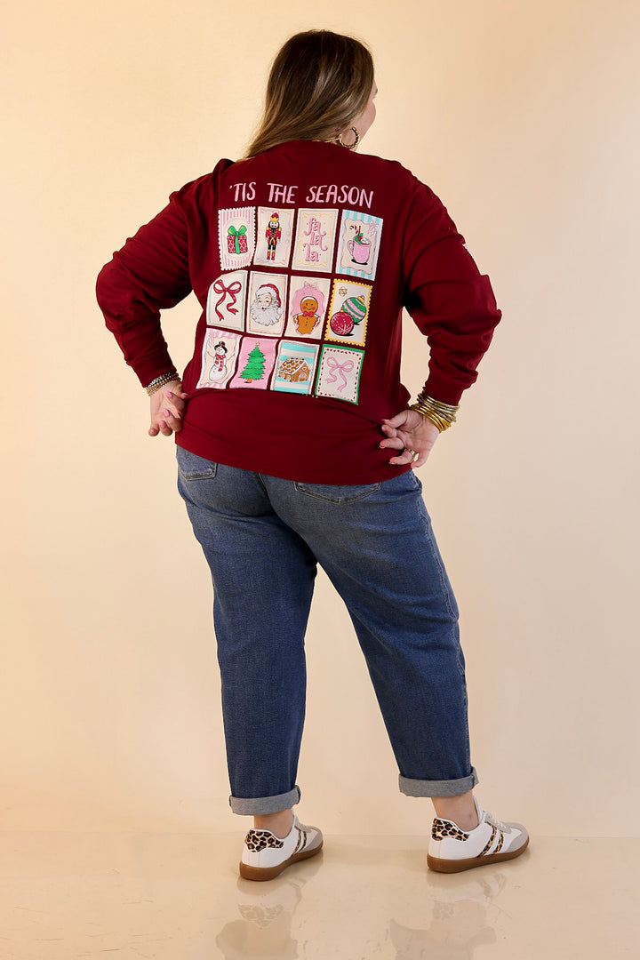 Simply Southern | Merry Mail Holiday Stamps Long Sleeve Graphic T-Shirt in Maroon