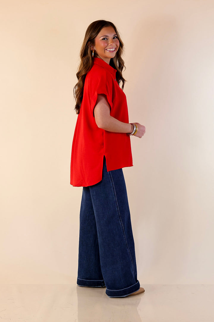 Timeless Appeal Collared Button Up Top in Red