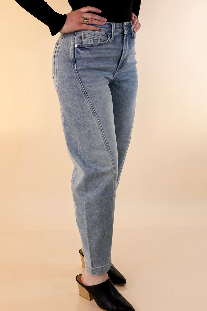 Judy Blue | Hottest Trend Barrel Jean with Side Panel in Medium Wash