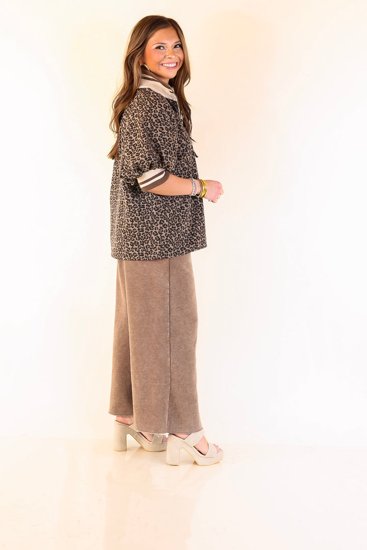 Bold Instincts Leopard Print Half Zip Top with Puff Sleeves in Brown and Cream