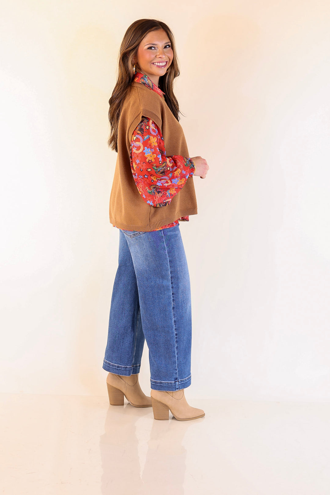 Effortlessly Yours Short Sleeve Crew Neck Sweater in Camel Brown