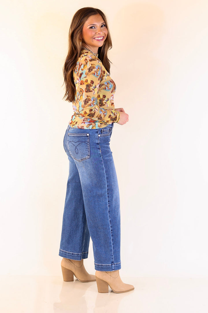 Western Dream Mesh Long Sleeve Top in Vintage Cowgirl Print