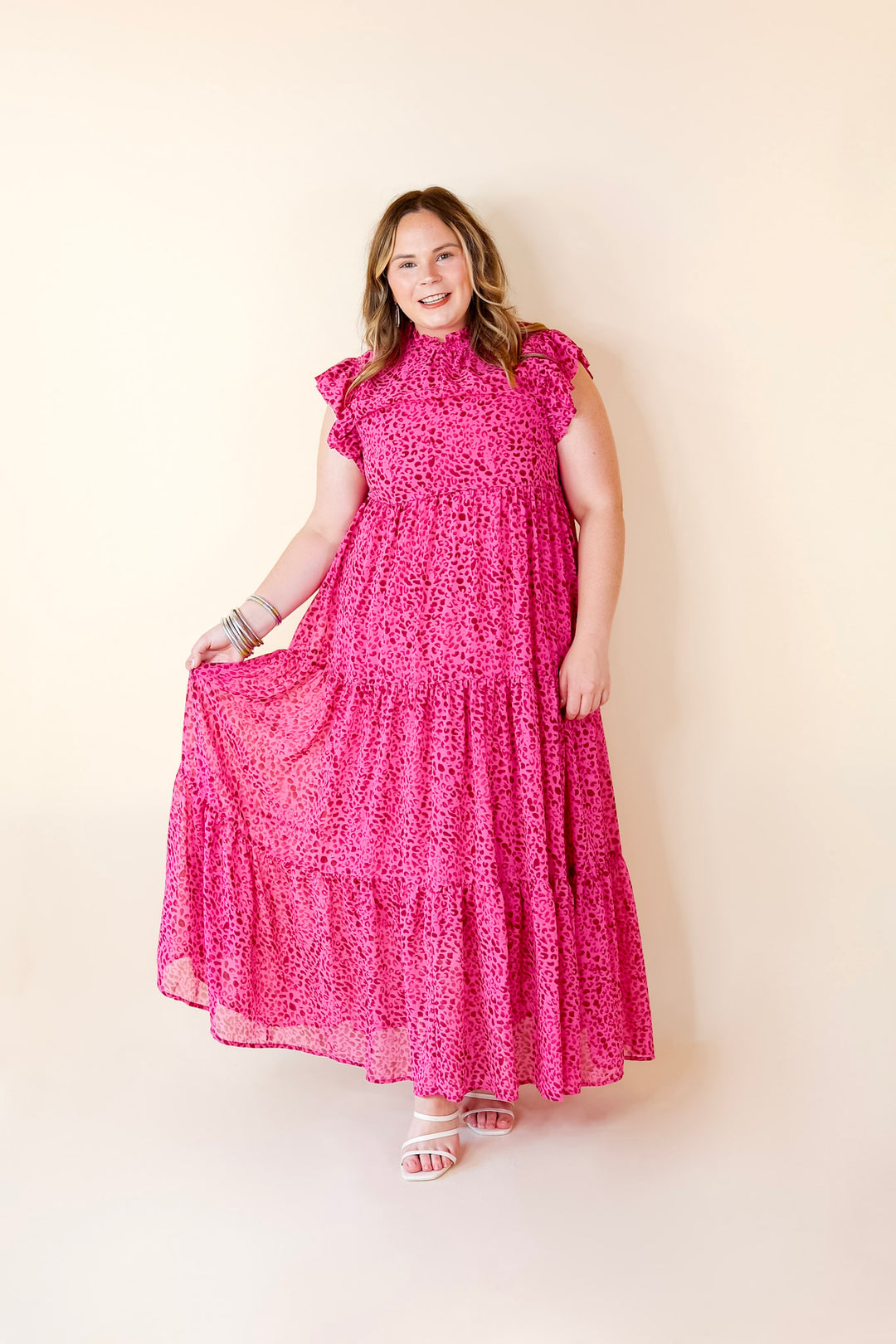 Settle The Score Leopard Print Maxi Dress in Magenta Pink - Giddy Up Glamour Boutique