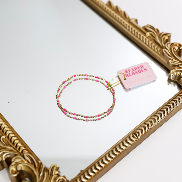 Beaded Blondes | Hot Pink Dainty Poppi Bracelet in Gold