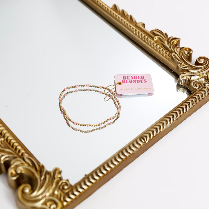 Beaded Blondes | Light Pink Dainty Poppi Bracelet in Gold