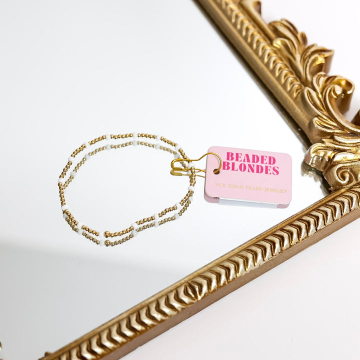 Beaded Blondes | White Dainty Poppi Bracelet in Gold