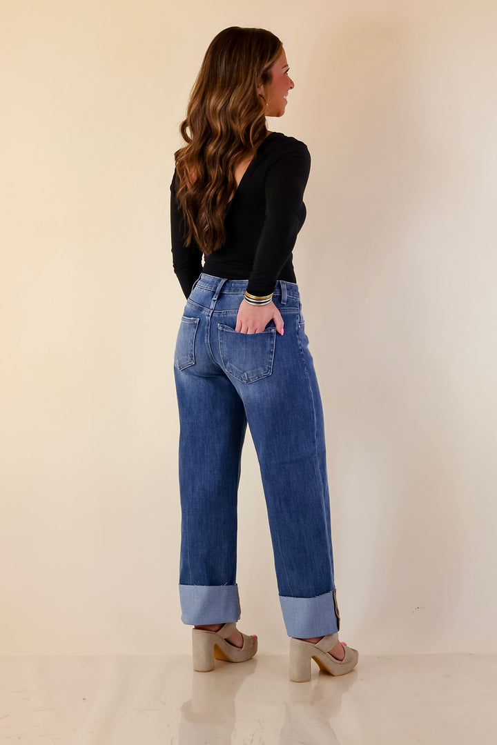 Risen | On Solid Ground Straight Leg Cuffed Jeans in Medium Wash