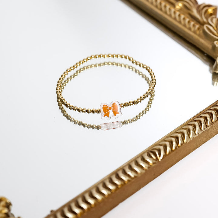 Beaded Blondes | Orange & White Gameday Bow Bracelet