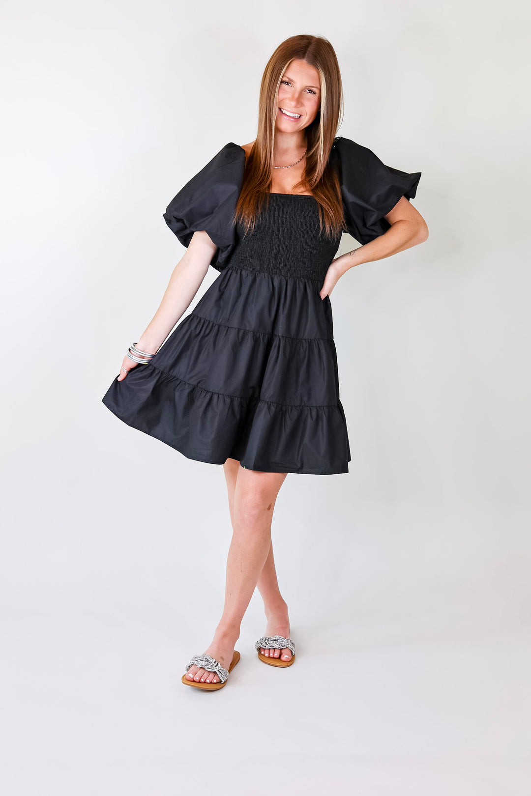 Online Exclusive | Trust Me Puffed Sleeve Dress in Black - Giddy Up Glamour Boutique