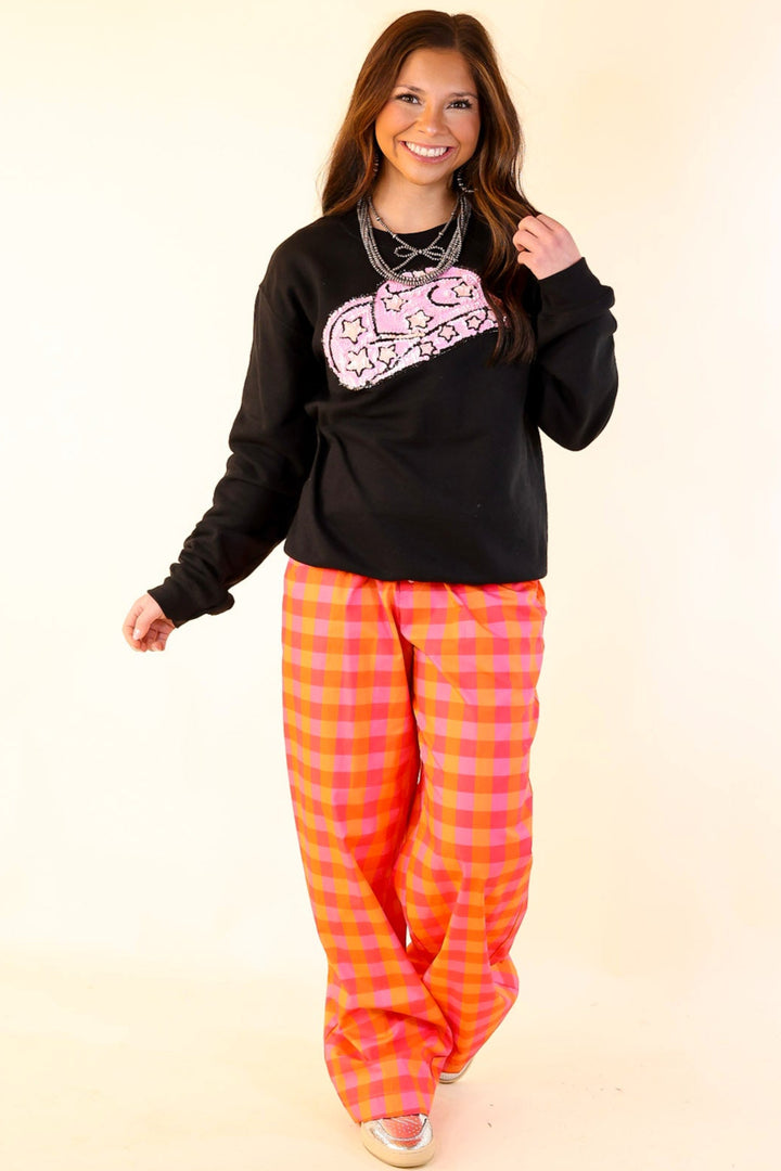 All Hat And Some Cowgirl Sequin Patch Graphic Sweatshirt in Black