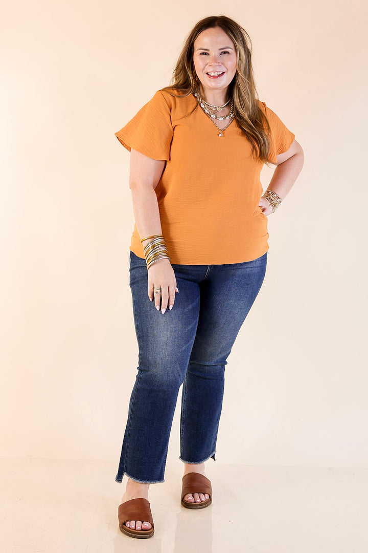 Best Intentions V Neck Short Sleeve Top in Apricot Orange