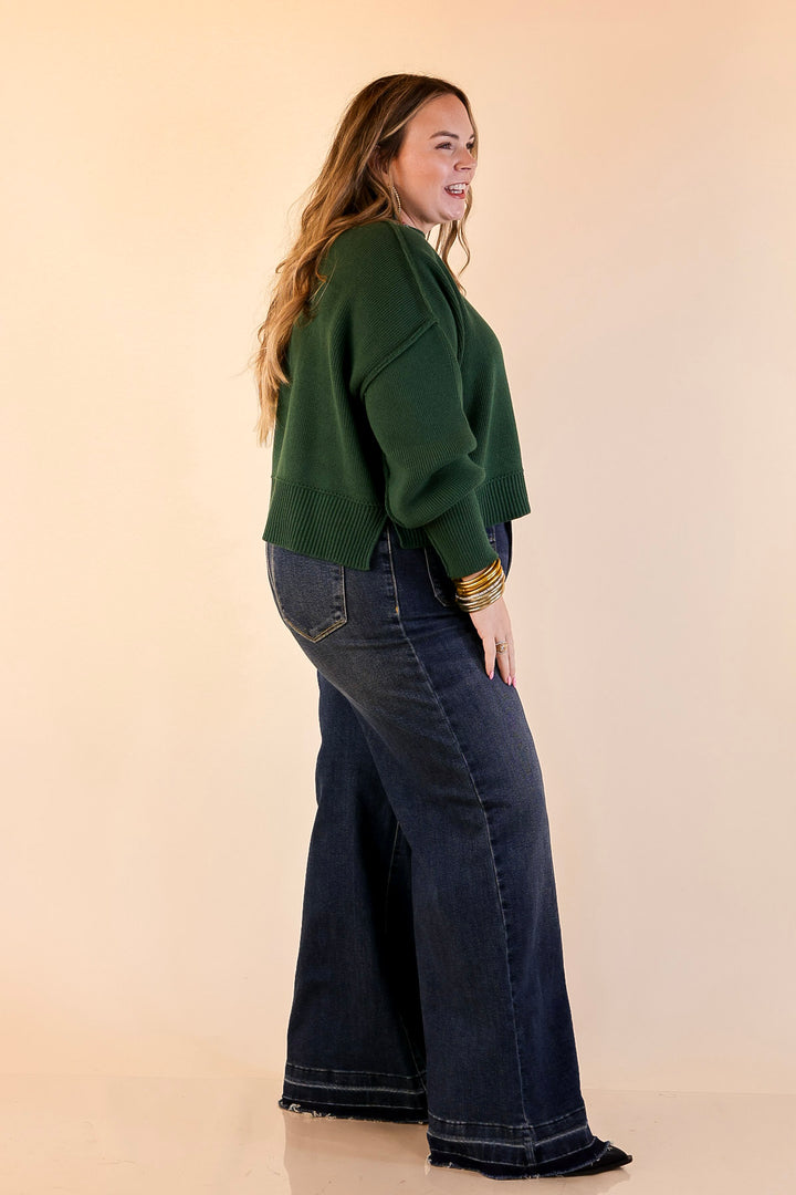 Fireside Fit Cropped Long Sleeve Mock Neck Sweater in Forest Green