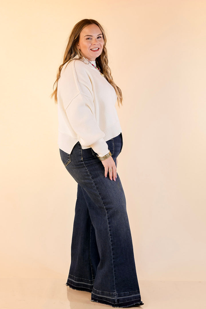 Fireside Fit Cropped Long Sleeve Mock Neck Sweater in Ivory