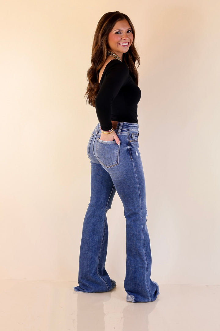 Judy Blue | The Statement Pair Button Fly Flare Jean in Medium Wash