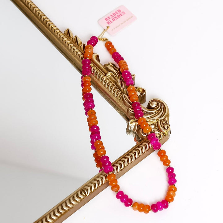 Beaded Blondes | Magenta & Orange Colorblock Gemstone Necklace