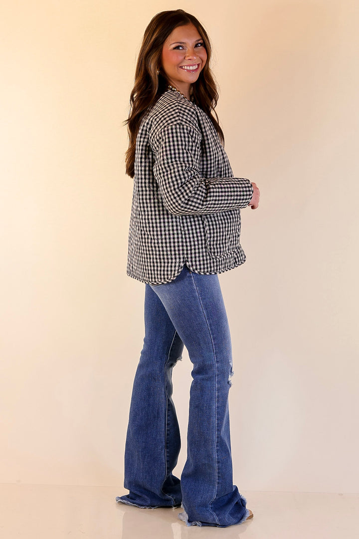 Check it Twice Quilted Gingham Plaid Jacket in Ivory and Black