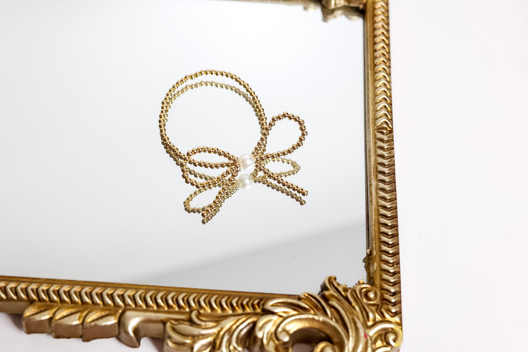 Beaded Blondes | Gold Bow Bracelet with Pearl Accent