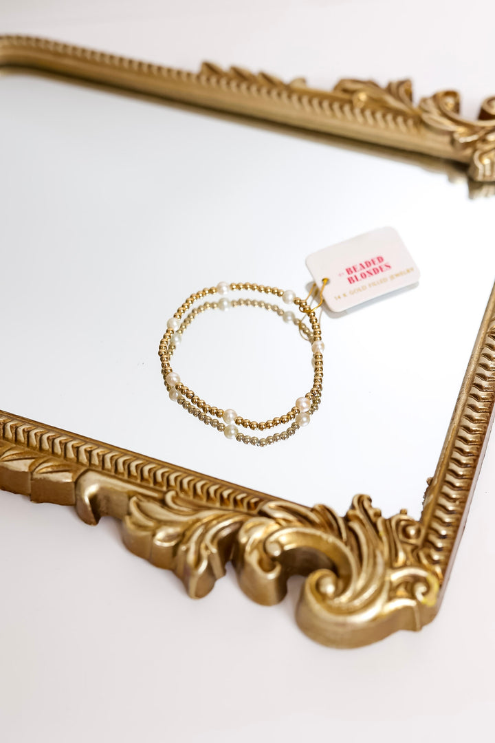 Beaded Blondes | Kate Pearl Bracelet in Gold