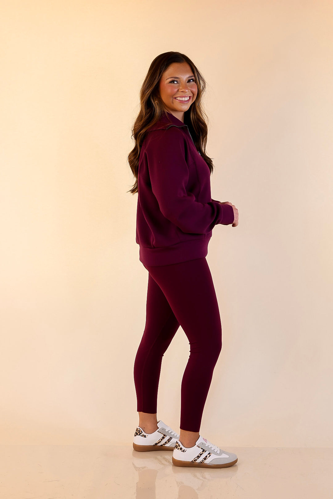 SPANX | Booty Boost® Performance and Shaping 7/8 Leggings in Plum Berry (Maroon)