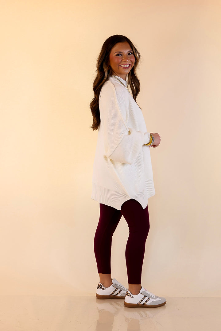 Snug and Stylish Mock Neck Sweater with Side Slit in Ivory