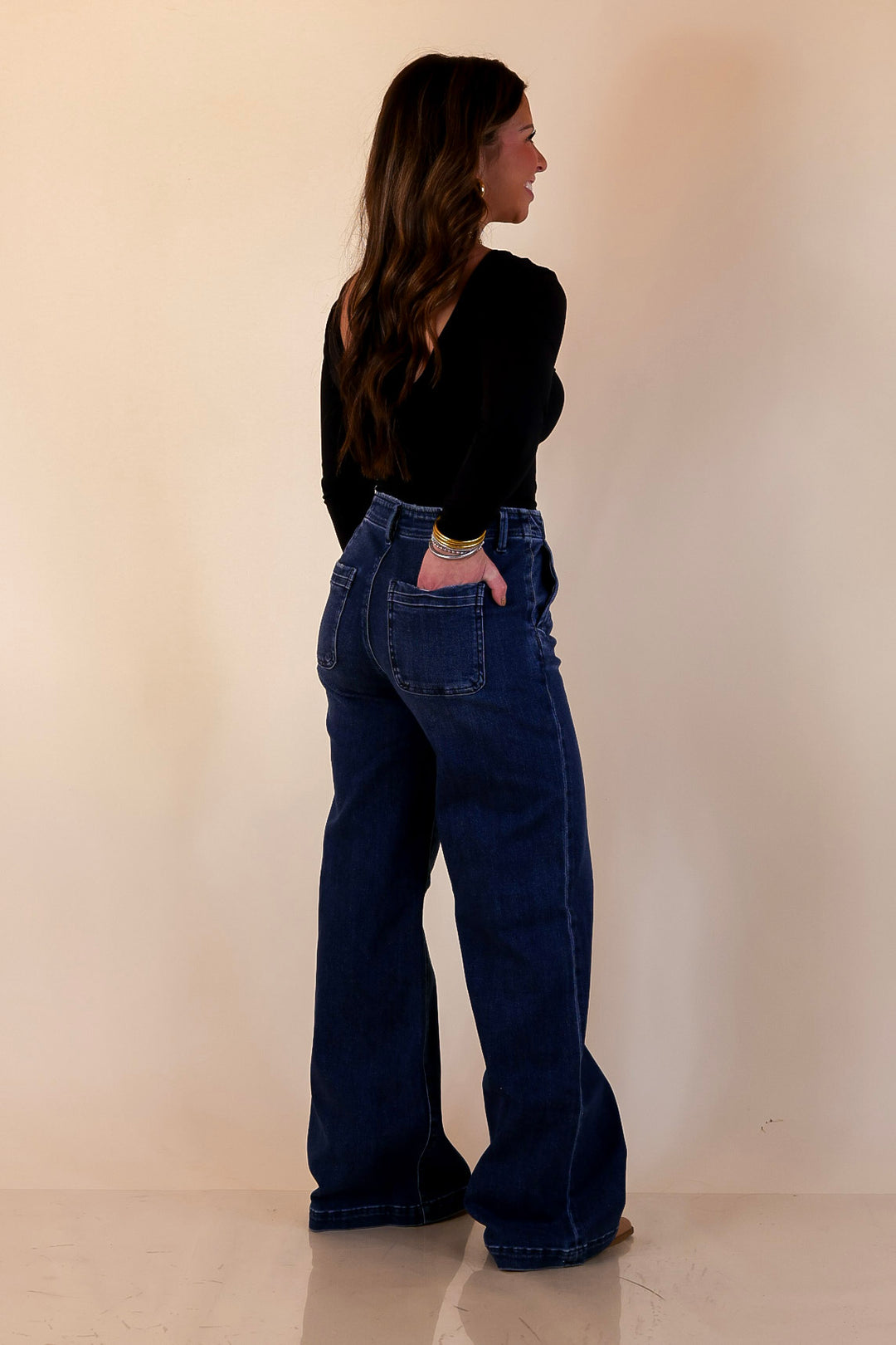Risen | Always on Point Wide Leg Trouser Jeans in Dark Wash