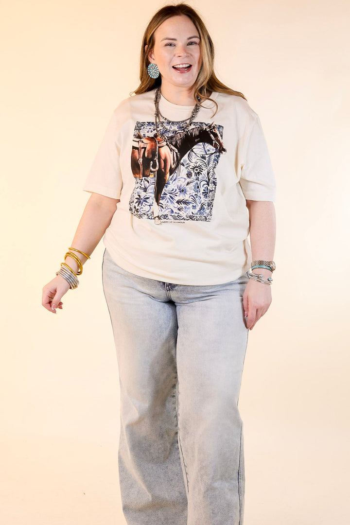 XOXO Art & Co | Denim Horse Short Sleeve Graphic Tee in Natural Cream