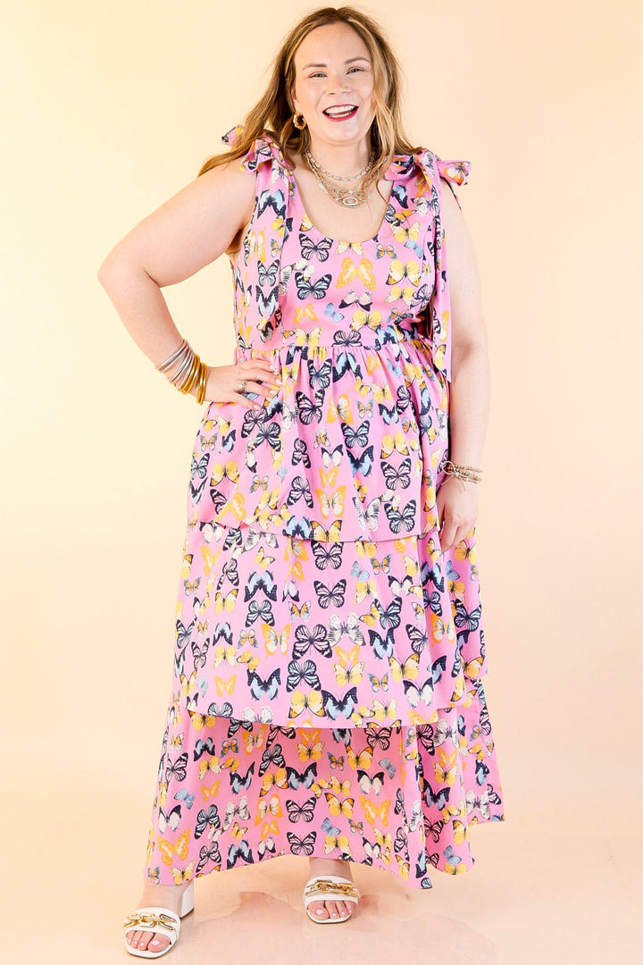 BuddyLove | Drew Tiered Midi Dress in Feelin' Butterflies Pink