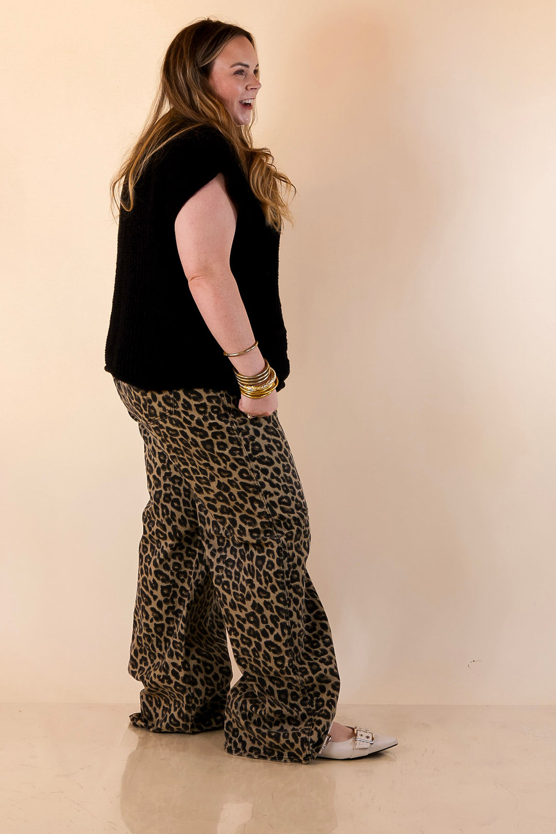 Plus | Risen | Naturally Bold Straight Wide Leg Jean in Cheetah Print