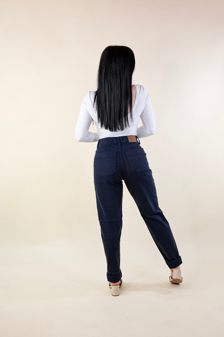 Judy Blue | Keep It A Secret Relaxed Pull on Jean Joggers in Navy Blue - Giddy Up Glamour Boutique