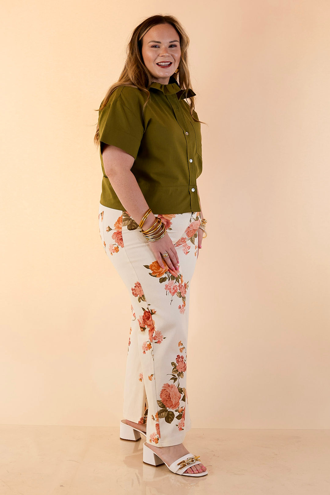 Casual Composure Button Front Short Sleeve Linen Top in Olive Green