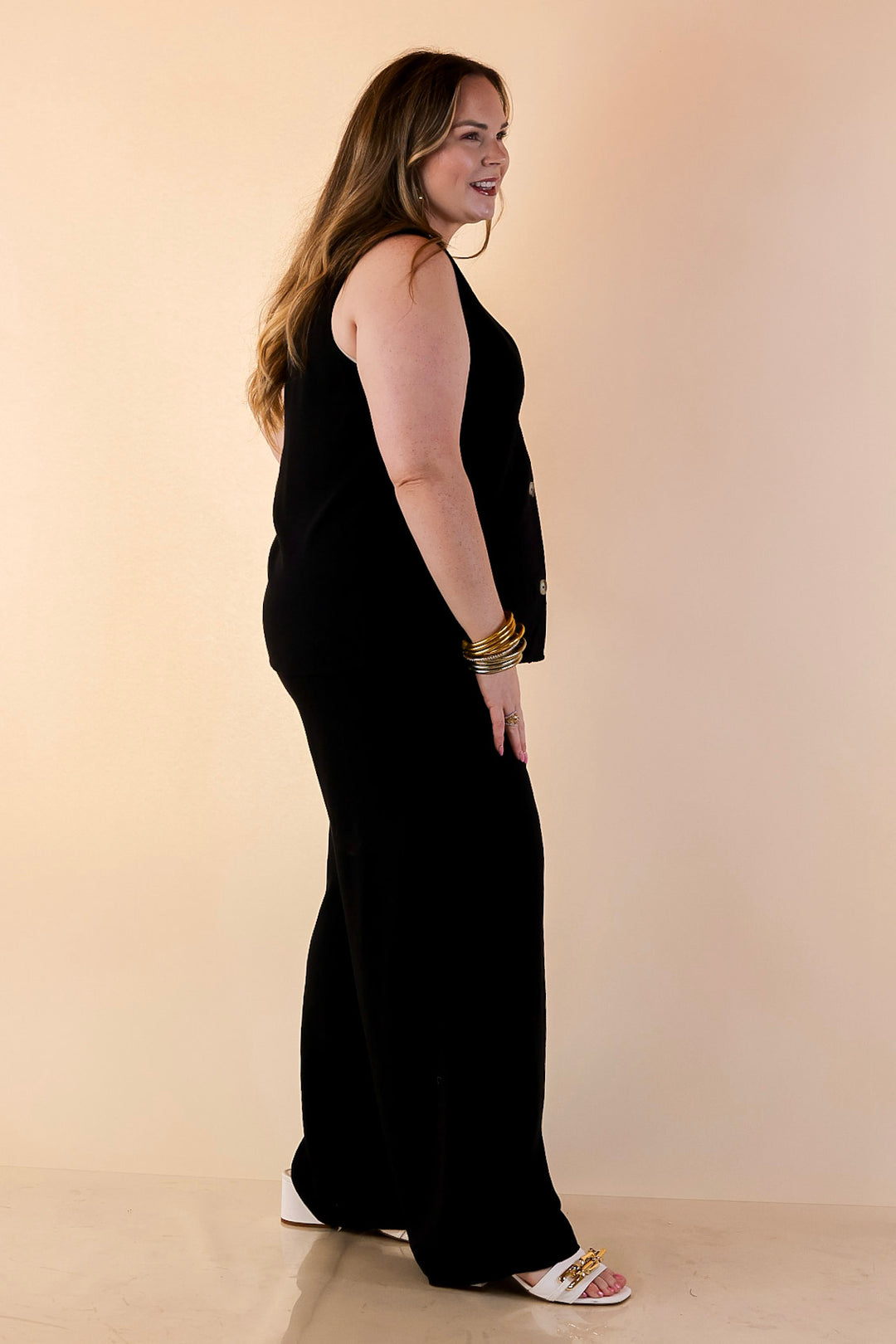 Styled for Success Button Up Linen Vest in Black