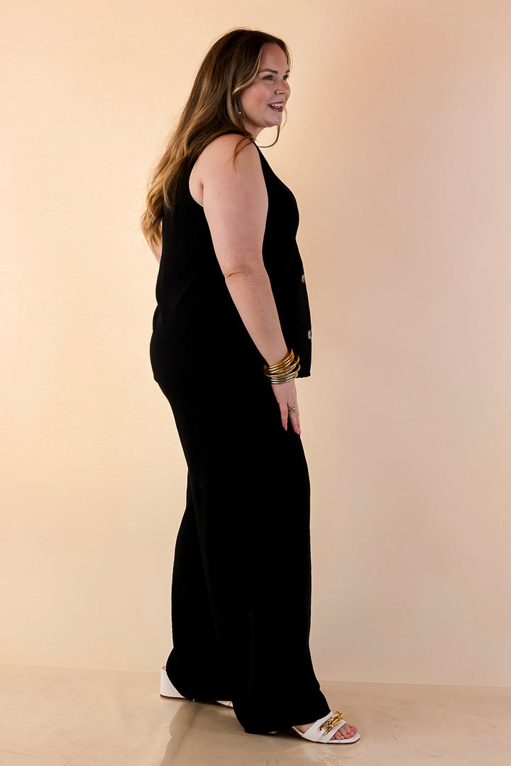 Styled for Success Button Up Linen Vest in Black