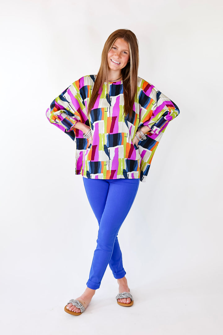 Museum Bound Abstract Print Top in Purple and Navy - Giddy Up Glamour Boutique