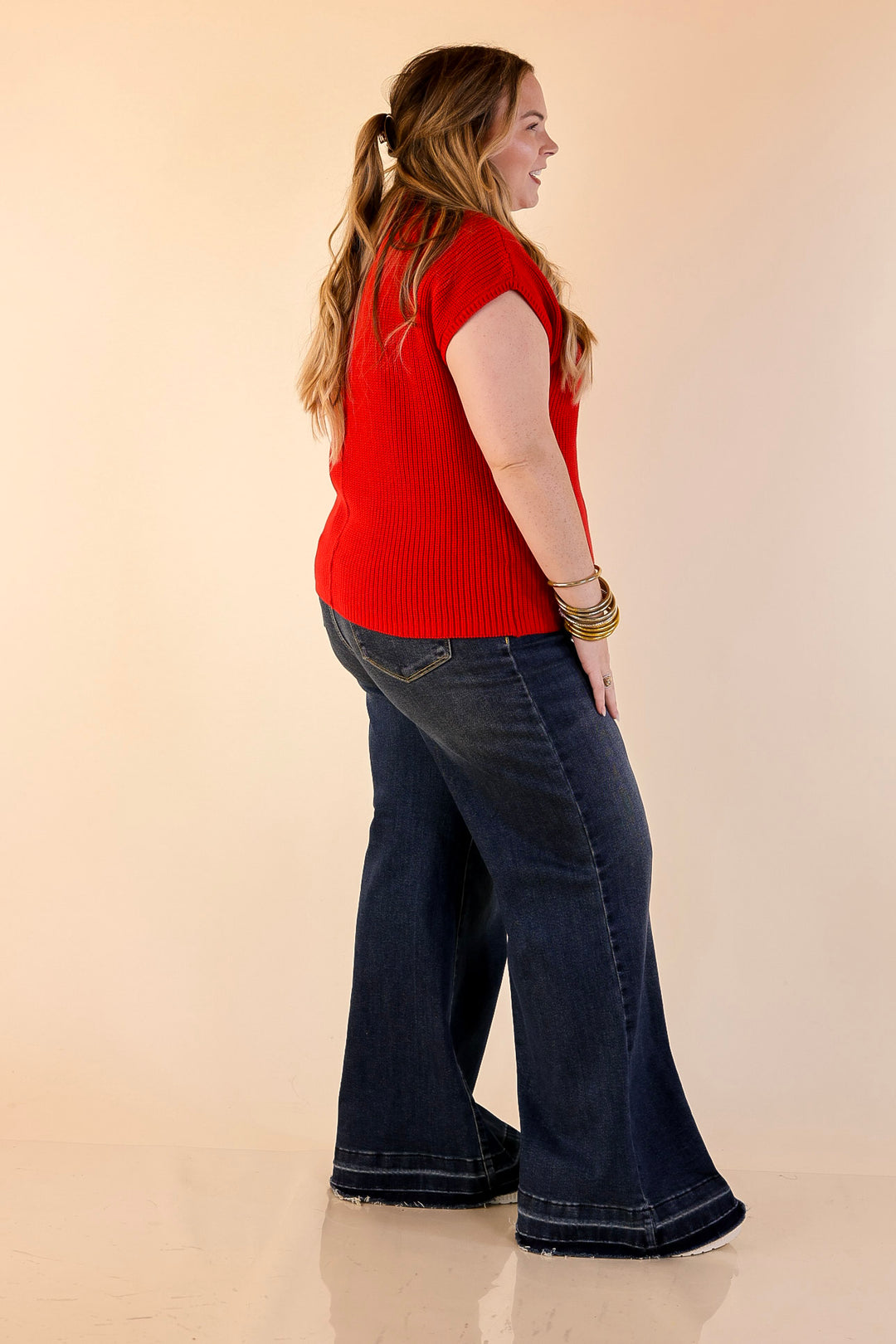 Repeat Ready Cap Sleeve Sweater with Front Pocket in Red