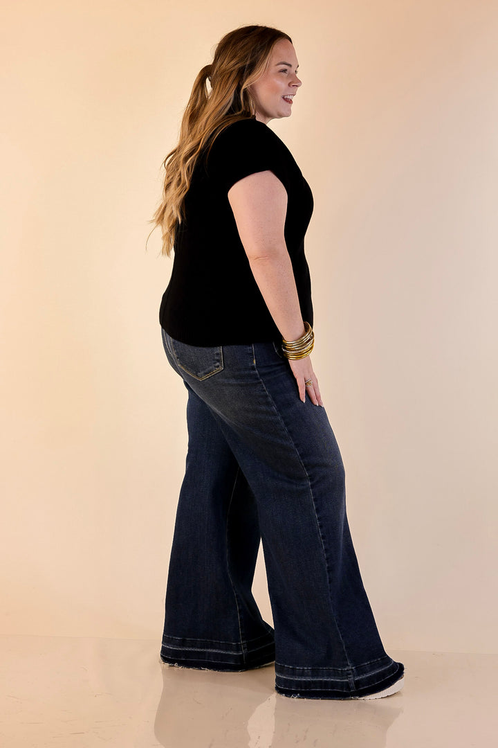 Repeat Ready Cap Sleeve Sweater with Front Pocket in Black