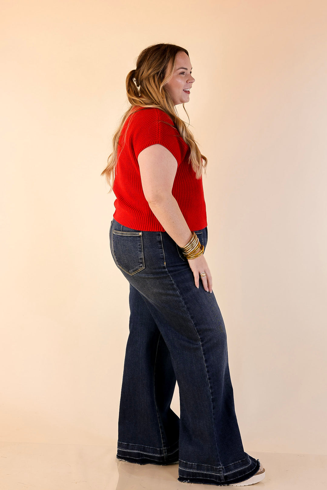 Repeat Worthy Cap Sleeve Cropped Sweater with Front Pocket in Red