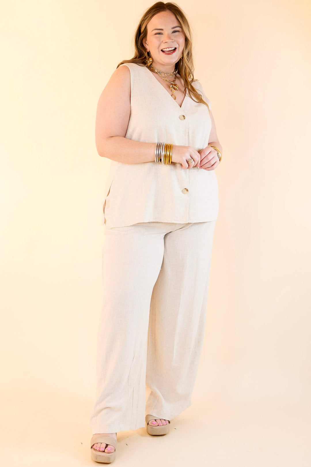 Styled for Success Linen Drawstring Pants in Oatmeal Beige