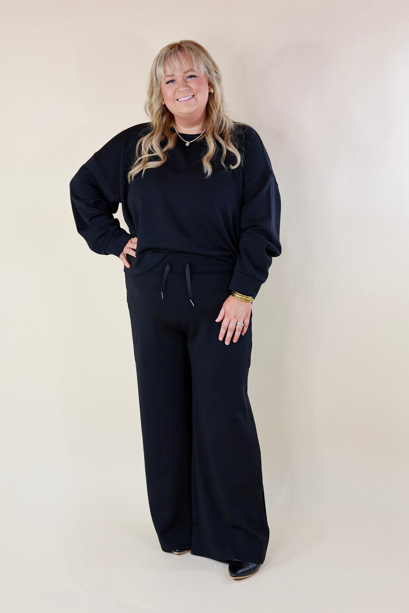 Online Exclusive | SPANX | AirEssentials Crew Neck Pullover Sweatshirt in Black - Giddy Up Glamour Boutique