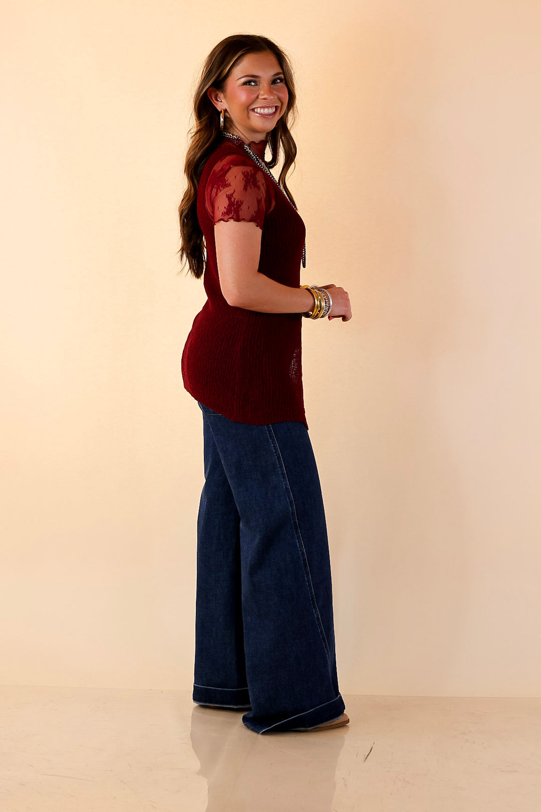 Effortlessly Elevated Textured Knit Front Clasp Sweater Vest in Maroon