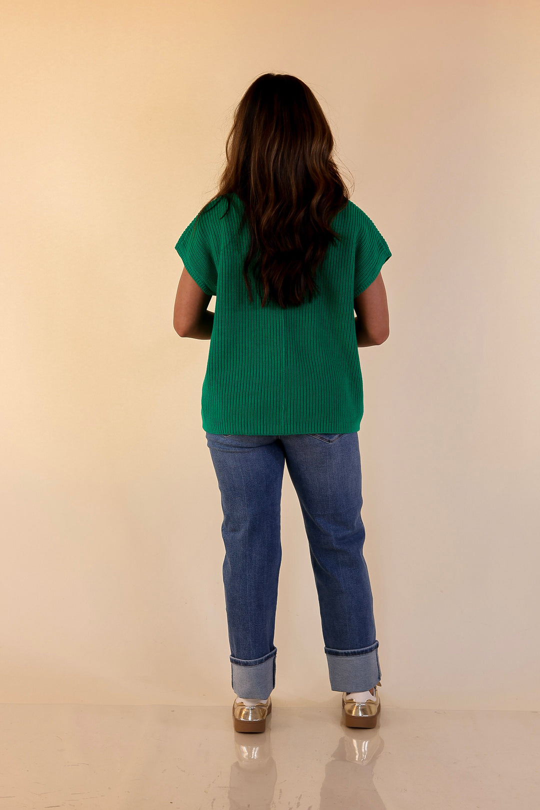 Repeat Ready Cap Sleeve Sweater with Front Pocket in Kelly Green