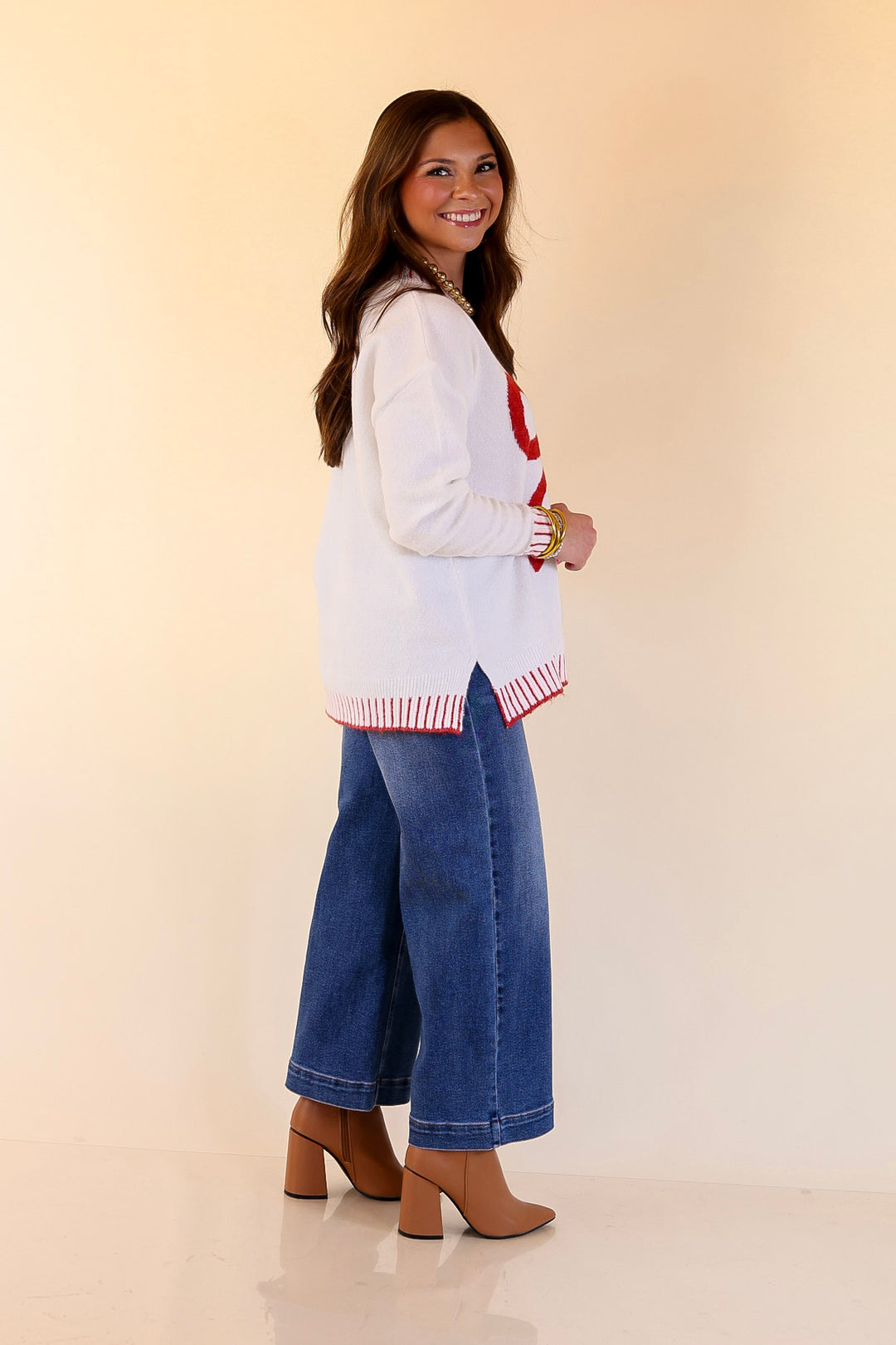 Mud Pie | Wilder Red Bow Mock Neck Sweater in Ivory