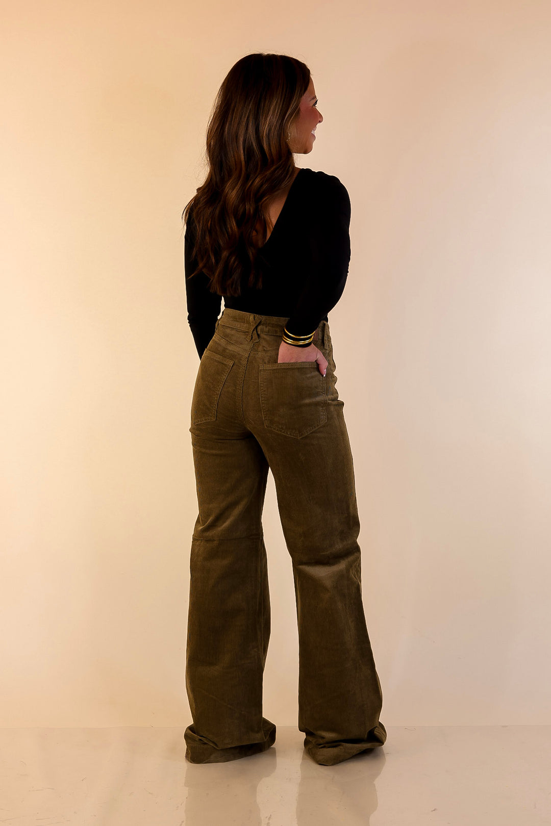 Judy Blue | Style Forward Wide Leg Corduroy Trouser Jeans in Olive Green