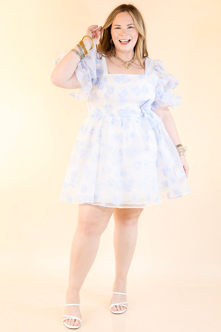 Blissful Beauty Floral Print Dress with Short Puff Sleeves in Sky Blue